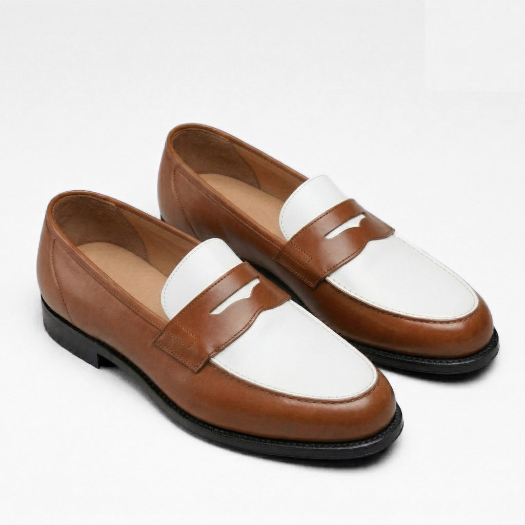 Luca Visione – Mocassin Cuir Marron & Blanc