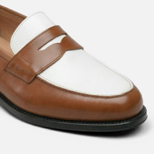 Luca Visione – Mocassin Cuir Marron & Blanc