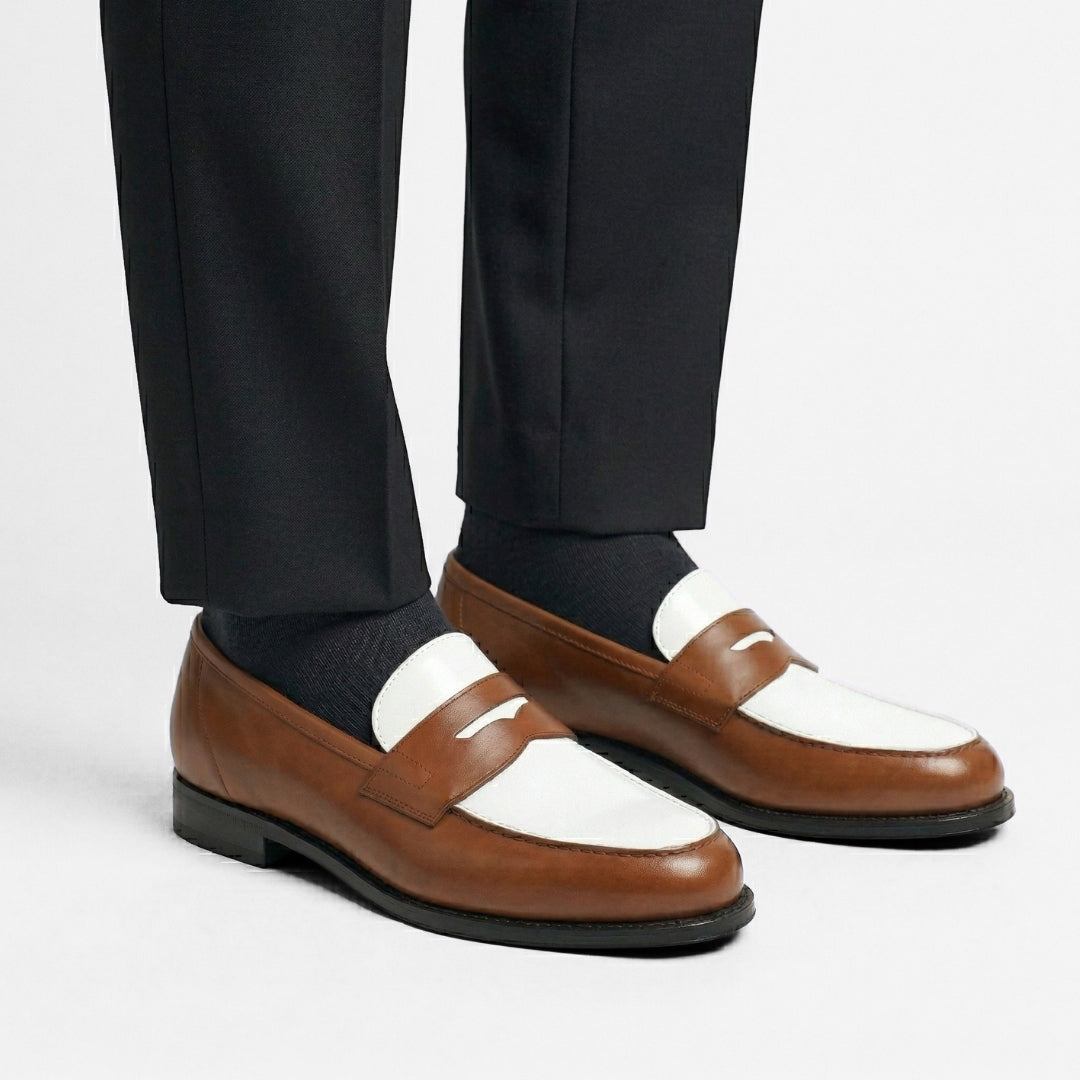 Luca Visione – Mocassin Cuir Marron & Blanc